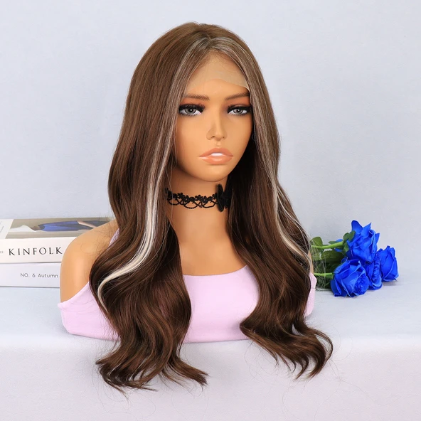 Kumral Önlerde Platin Işıltılı Dalgalı Tül Peruk - Resim 2