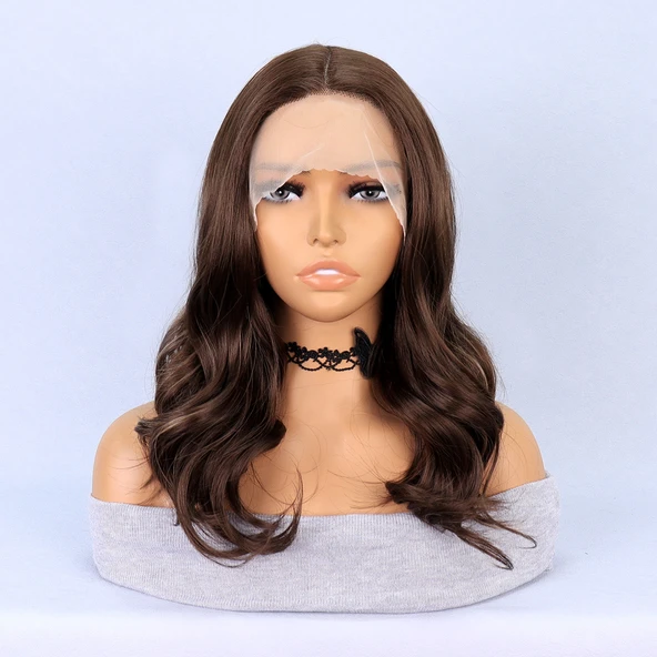 Koyu Kumral Platin Işıltılı Tül Peruk ürün görseli