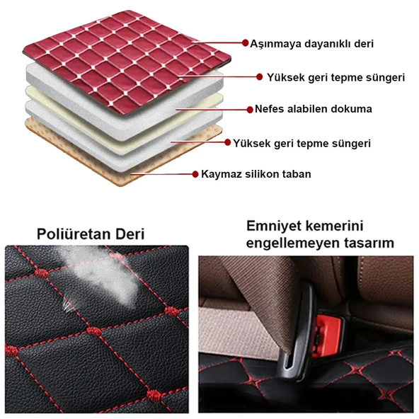 Kapitone Bordo Deri Oto Koltuk Minderi - 5