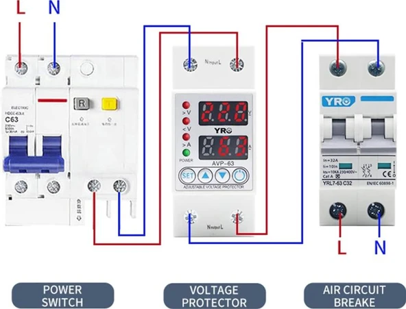 YR YRVP-3 Yüksek ve Düşük Voltaj Akım Koruma Sigortası 230V 40A - Resim 3