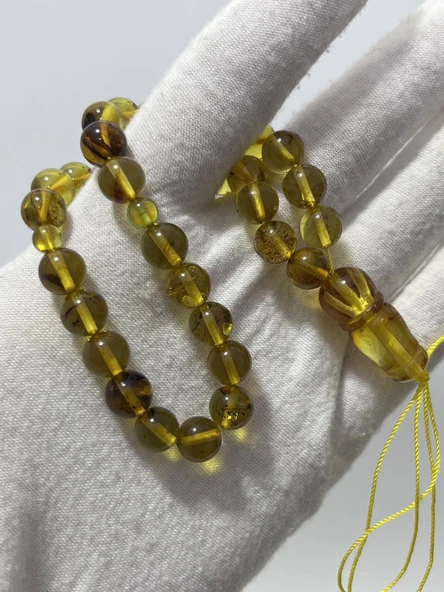 Su Damlası Fosilli Doğal Kaya Damla Kehribar Tesbih 8mm 12,60 Gram