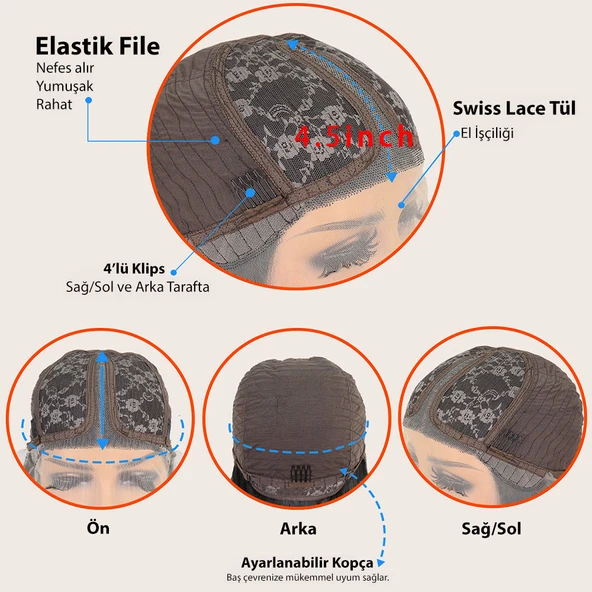 Kızıl Kahve Uzun Kıvırcık Dalgalı Fiber Sentetik Tül Peruk - 7