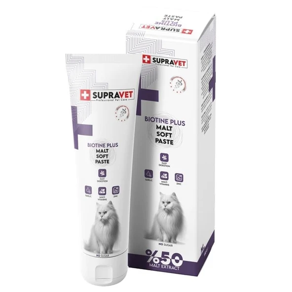 Supravet Biotine Plus Kediler için Tüy Sağlığı Güçlendirici Malt Paste 100 Gr