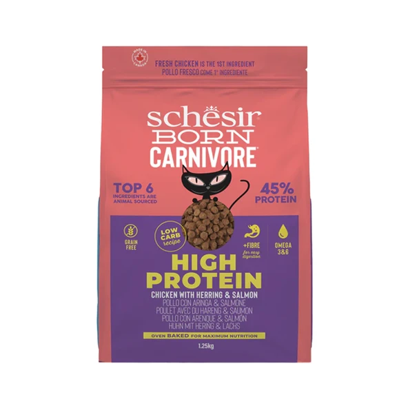 Schesir Born Carnivore Somon Ringa Balıklı ve Tavuklu Yetişkin Kedi Maması 1,25kg