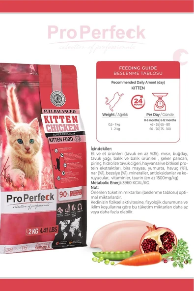 Pro Perfeck Premium Tavuklu Narlı Havuçlu Yavru Kedi Maması 2 KG - 4