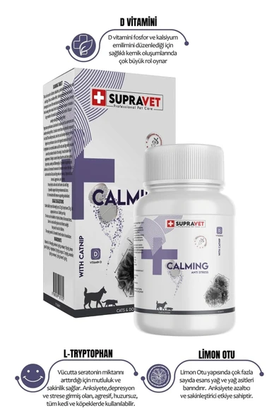 Supravet Kedi ve Köpekler Için Sakinleştirici Calming Tablet + Vitamin D ( 75 Tablet )