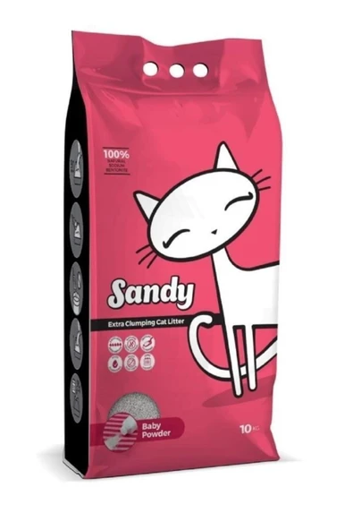 Sandy Bebek Pudrası Ekstra Topaklanan Sodyum Bentonit Kedi Kumu 10 kg