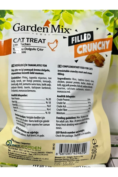 Gardenmix Tavuklu İçi Dolgulu Kedi Ödülü 60gr