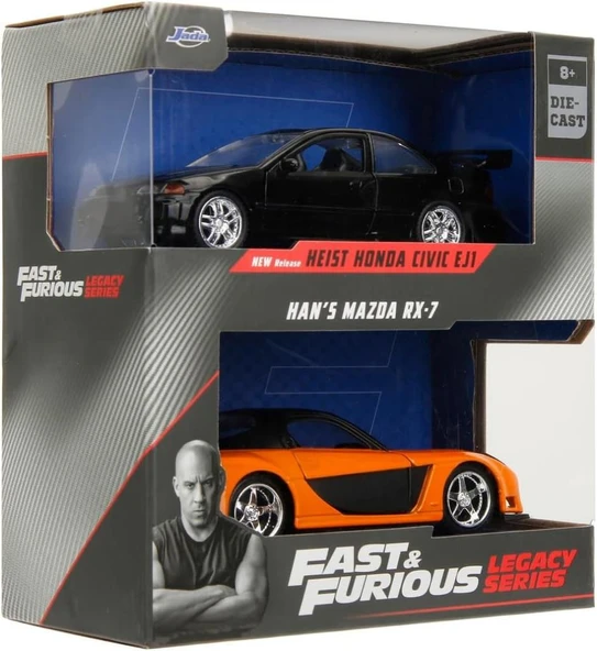 Jada Heist Honda Civic EJ1 Han's Mazda RX7Jada Heist Honda Civic EJ1 Han's Mazda RX7 1/32  Model Araba