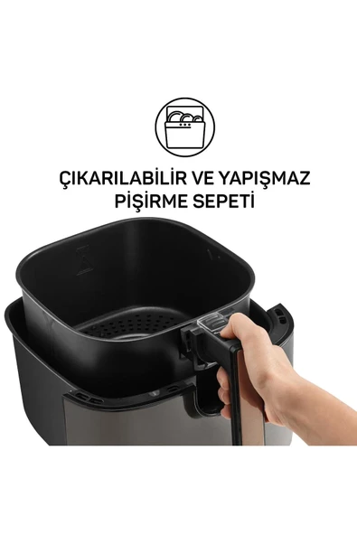 Arzum AR2074-G Airtasty XL Yağsız Fritöz Airfryer, 6 Litre Kapasite, Gümüş - 3