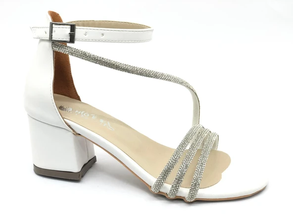 İremsu Dört Şerit Taş Detaylı Kısa Topuklu Kadın Abiye Ayakkabı - Resim 12