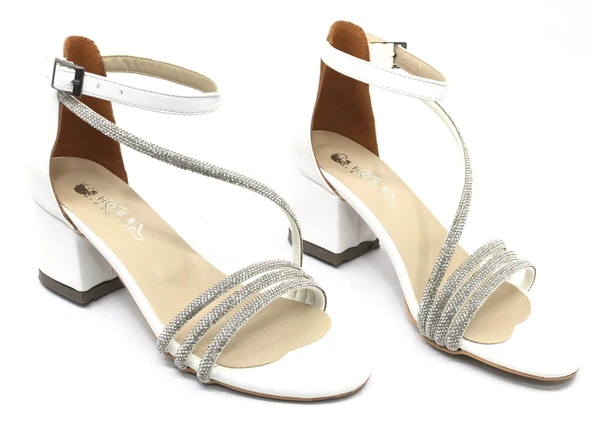 İremsu Dört Şerit Taş Detaylı Kısa Topuklu Kadın Abiye Ayakkabı - Resim 11