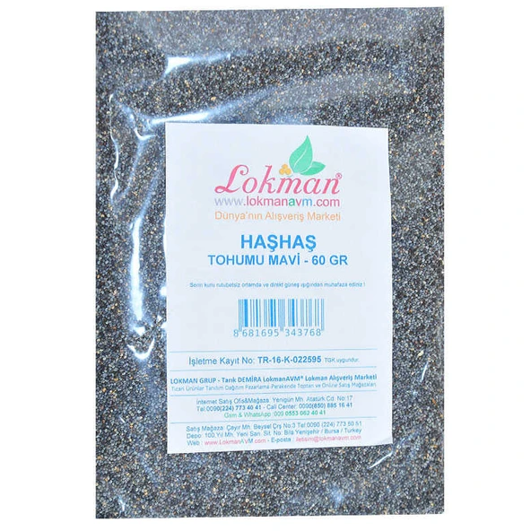 Haşhaş Tohumu Tane Doğal Mavi 60 Gr Paket - 6