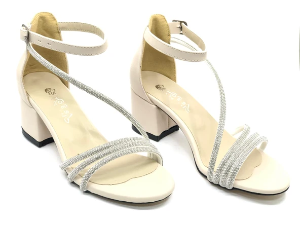 İremsu Dört Şerit Taş Detaylı Kısa Topuklu Kadın Abiye Ayakkabı - Resim 9