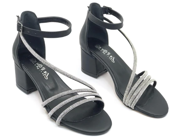 İremsu Dört Şerit Taş Detaylı Kısa Topuklu Kadın Abiye Ayakkabı - Resim 3