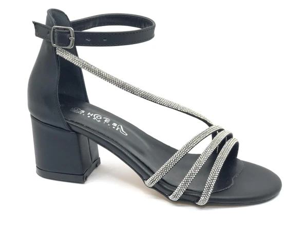 İremsu Dört Şerit Taş Detaylı Kısa Topuklu Kadın Abiye Ayakkabı - Resim 4