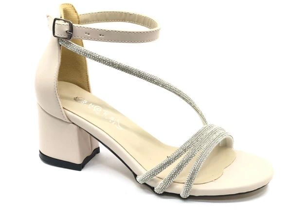 İremsu Dört Şerit Taş Detaylı Kısa Topuklu Kadın Abiye Ayakkabı - Resim 10