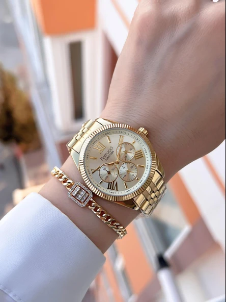 Ferrucci İç Fonksiyonları Aktif Çelik Kordon 2 Yıl Garantili 3Atm Kadın Kol Saati+Bileklik B03322.05 - Resim 2