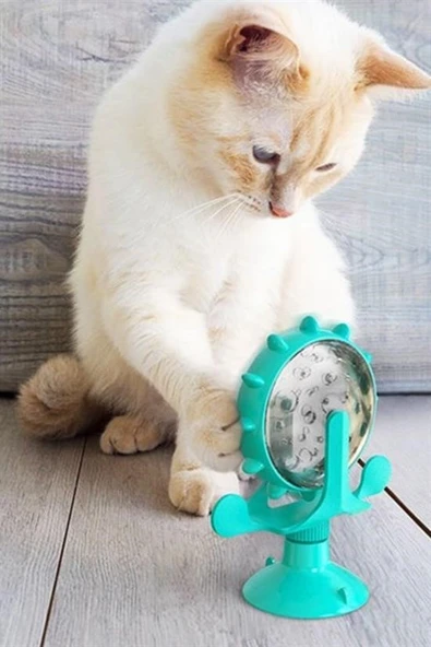 Vantuzlu Zilli İnteraktif Dönebilen Mama Kaplı Renkli Eğlenceli Eğitici Kedi Oyuncağı - 7