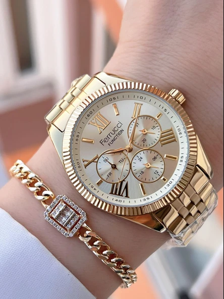 Ferrucci İç Fonksiyonları Aktif Çelik Kordon 2 Yıl Garantili 3Atm Kadın Kol Saati+Bileklik B03322.05 ürün görseli