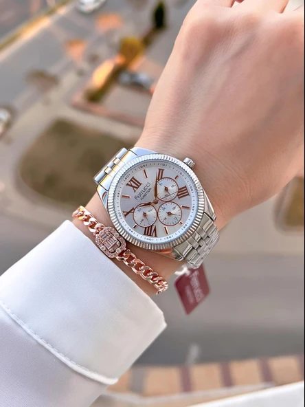 Ferrucci İç Fonksiyonları Aktif Çelik Kordon 2 Yıl Garantili 3Atm Kadın Kol Saati+Bileklik B03322.02 - Resim 2