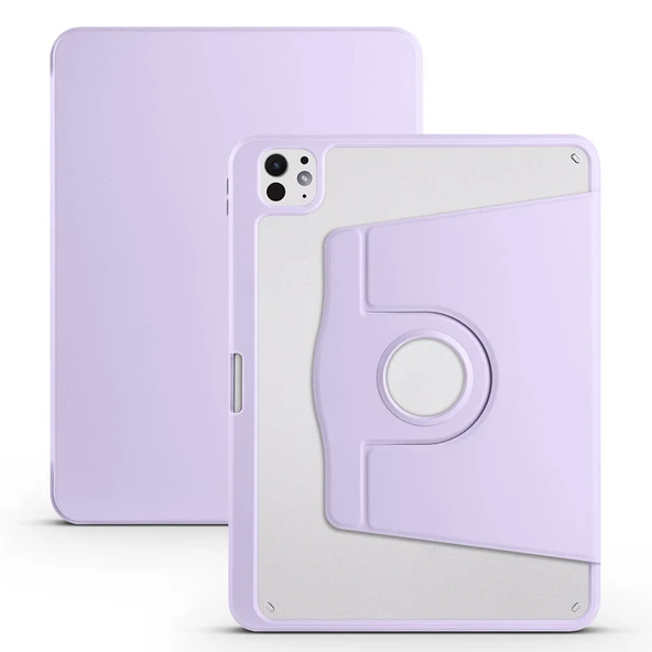 iPad Pro 11 2024 Kılıf Termik Kalem Bölmeli Dönebilen Standlı Kılıf - Resim 9