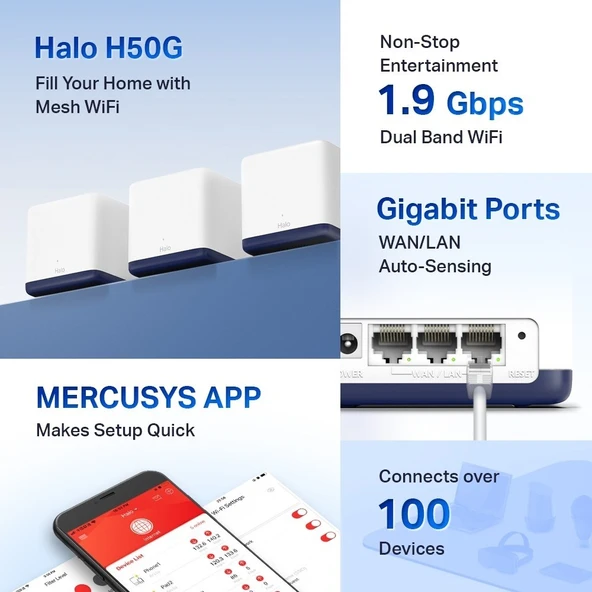 Halo H50G(3-pack), AC1900Mbps, Dual-Band, Gigabit Portları, 100'e Kadar Cihaz Bağlanabilir, 550 m²'y - 3