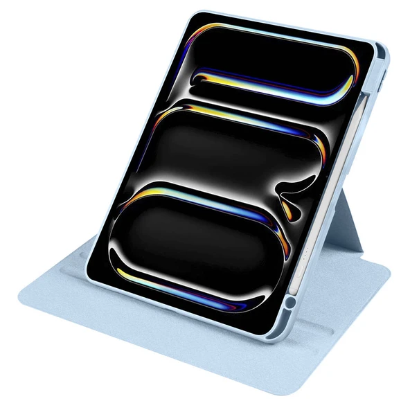 iPad Pro 11 2024 Kılıf Termik Kalem Bölmeli Dönebilen Standlı Kılıf - Resim 12