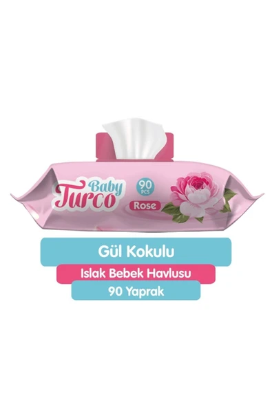 Baby Turco Doğal Güllü Bebek Havlusu 90 Yaprak