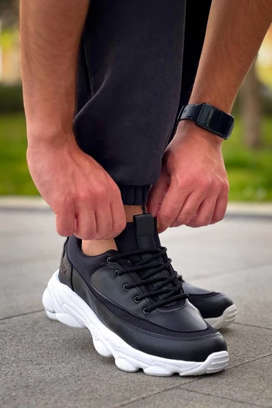 KB-707  Kuback Siyah Cilt Yüksek Taban Bağcıklı Günlük Erkek Ayakkabı - Resim 5