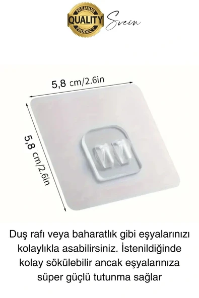 10 Ad. Ekstra Güçlü Kendinden Yapışkanlı İz Bırakmaz Suya Dayanıklı Banyo Rafı Tablo Ayna Askı Kanca - 4