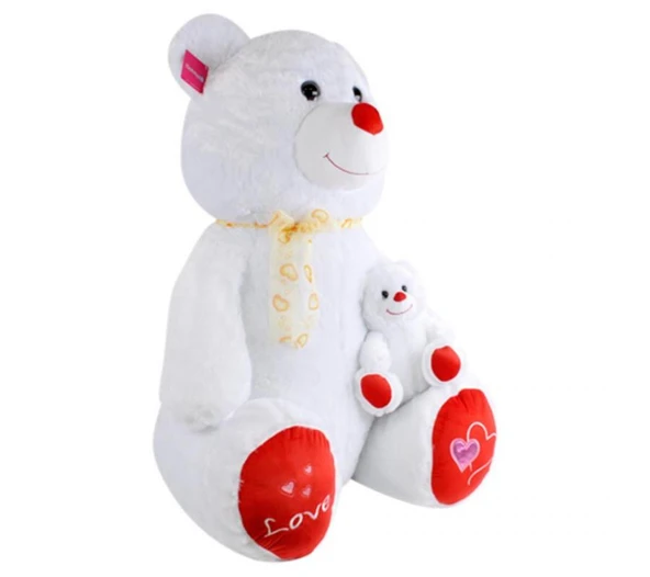Gülen Yavrulu Ayı 95 cm Pelüş Ayı Sevgiliye Hediye - Resim 2