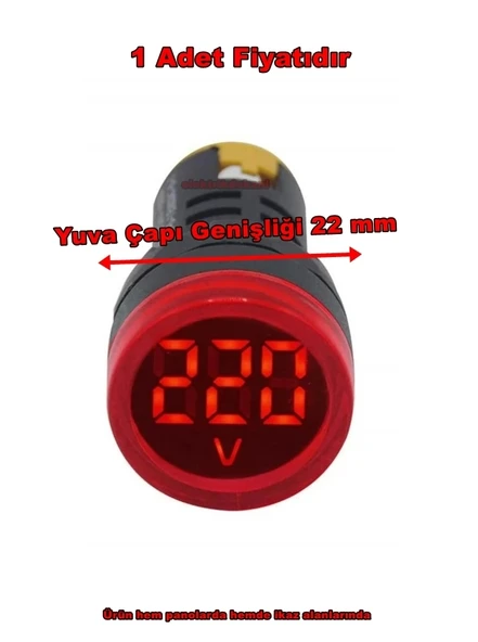 GWEST 24v-550v Voltmetreli KIRMIZI Sinyal Lambası 220v Göstergeli 22mm - 2