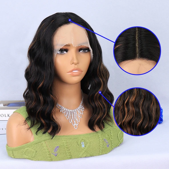 Siyah Karamel Işıltılı Tül Peruk - Resim 4