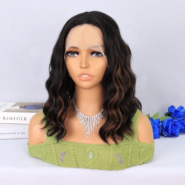 Siyah Karamel Işıltılı Tül Peruk - Resim 3