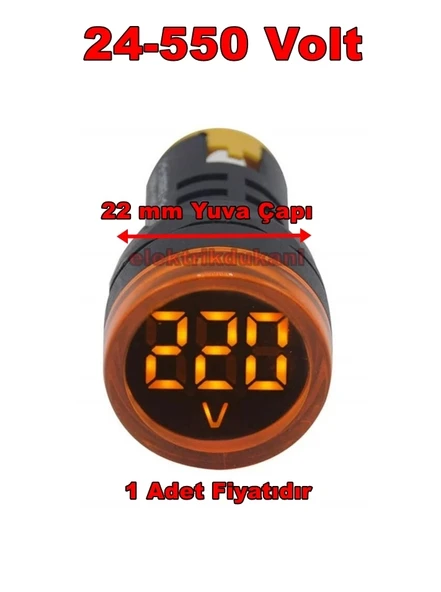 GWEST 24v-550v Voltmetreli SARI Sinyal Lambası 220v Göstergeli 22mm - 2