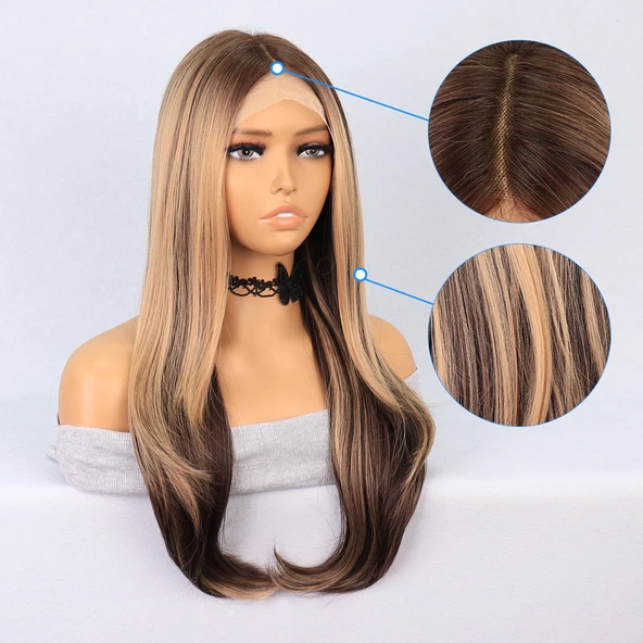 Kumral Balköpüğü Röfleli Katlı Kesim Tül Peruk - Resim 4