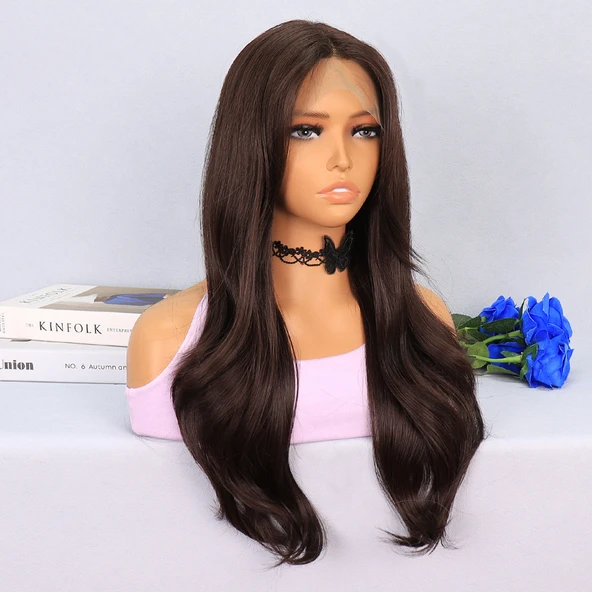 Çikolata Kahve Uçlar Hafif Dalgalı Tül Peruk - 2