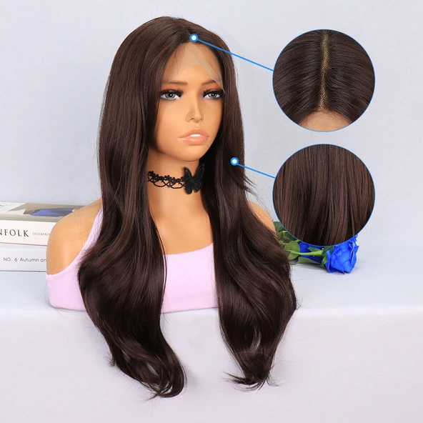 Çikolata Kahve Uçlar Hafif Dalgalı Tül Peruk - 4