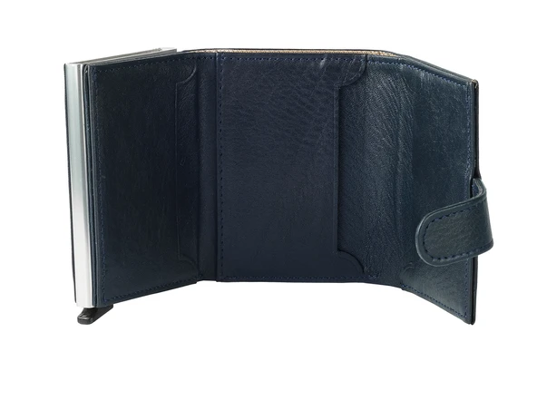 Bagacar DG02 Hakiki Deri Çıtçıtlı Mekanizmalı Cüzdan Kartlık Lacivert - 8
