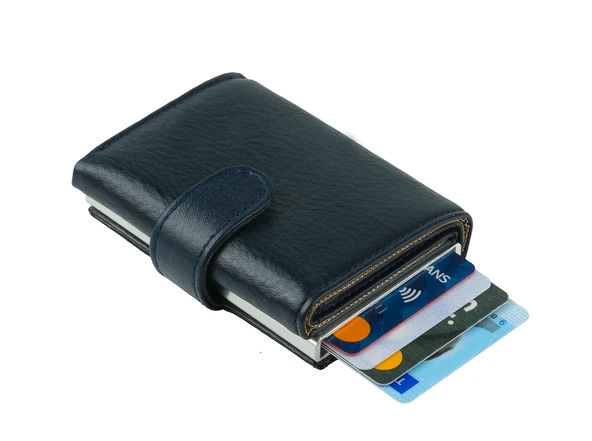 Bagacar DG02 Hakiki Deri Çıtçıtlı Mekanizmalı Cüzdan Kartlık Lacivert - 2