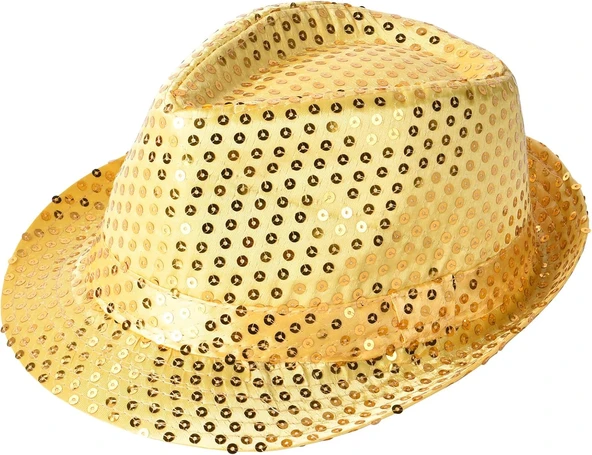 Altın Gold Payetli Fötr Şapka Yetişkin Boy