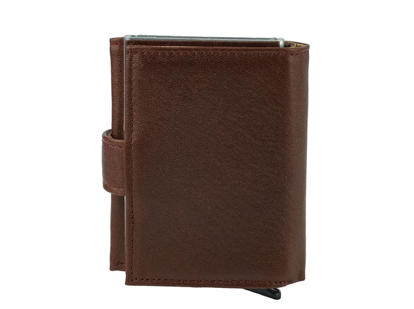 Bagacar DG02 Hakiki Deri Çıtçıtlı Mekanizmalı Cüzdan Kartlık Kahve - 5