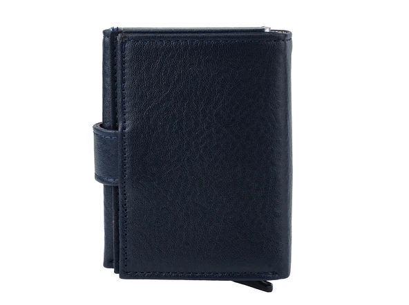 Bagacar DG02 Hakiki Deri Çıtçıtlı Mekanizmalı Cüzdan Kartlık Lacivert - 5