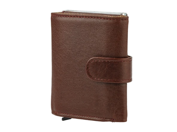 Bagacar DG02 Hakiki Deri Çıtçıtlı Mekanizmalı Cüzdan Kartlık Kahve - 4