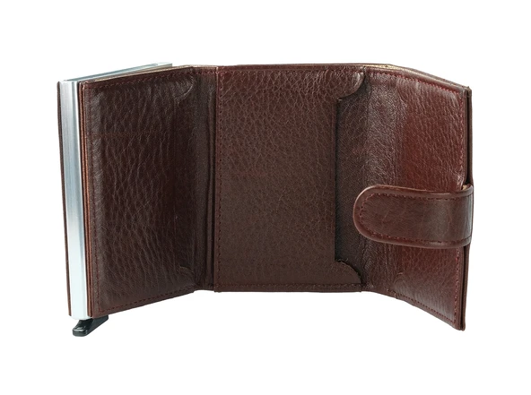 Bagacar DG02 Hakiki Deri Çıtçıtlı Mekanizmalı Cüzdan Kartlık Kahve - 8