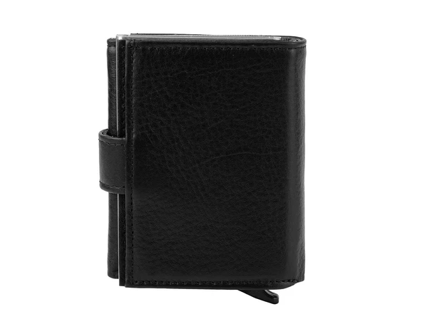 Bagacar DG02 Hakiki Deri Çıtçıtlı Mekanizmalı Cüzdan Kartlık Siyah - 5