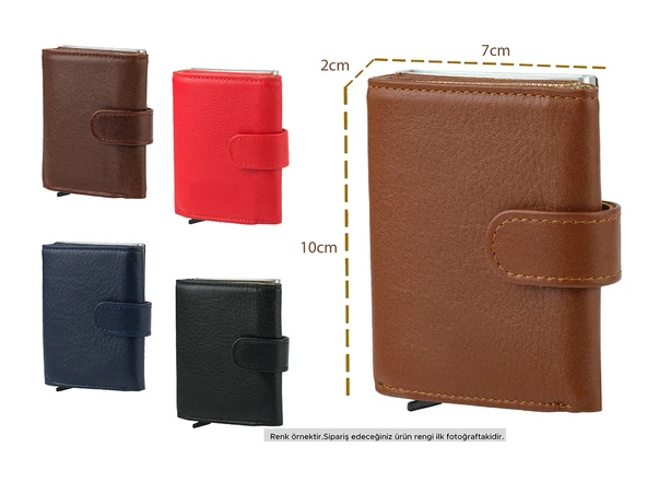 Bagacar DG02 Hakiki Deri Çıtçıtlı Mekanizmalı Cüzdan Kartlık Kahve - 7