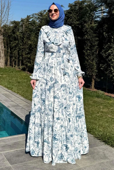 Botanik Elbise Mavi - Resim 6