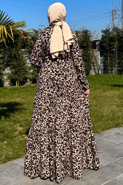Leopar Desenli Elbise Kahve - Resim 9